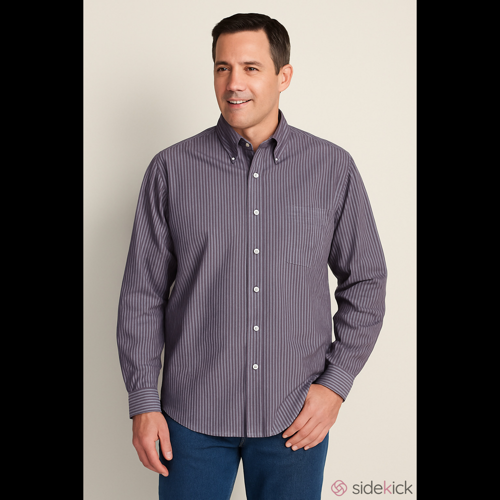 Eddie Bauer Long Sleeve Button Down Stripe Shirt Relaxed Fit Large Purple White